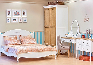Спальня Изабель 2, тип кровати Корпусные, цвет Беленый дуб, древесный