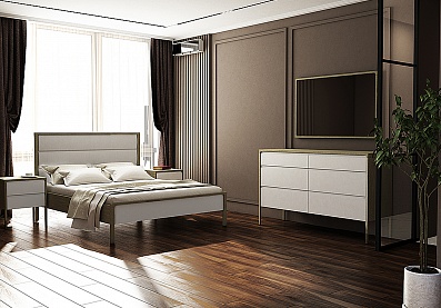 Спальня Хитроу 2, тип кровати Комбинированные, цвет Серый агат, Белый